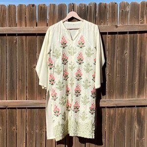 60s Gold Embroidered Floral Kaftan Vintage